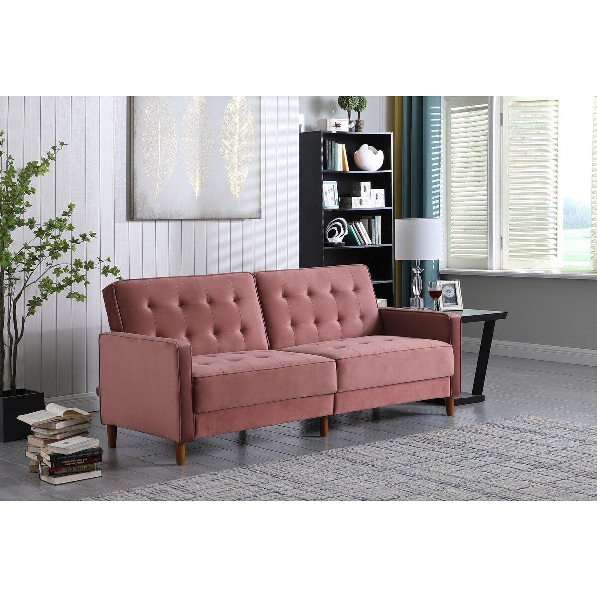 78" Loveseat Comfort Velvet Thickened Upholstered Convertible Sofa Bed with Adjustable Back