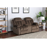 78" brown teddy bear microsuede fabric reclining loveseat with console