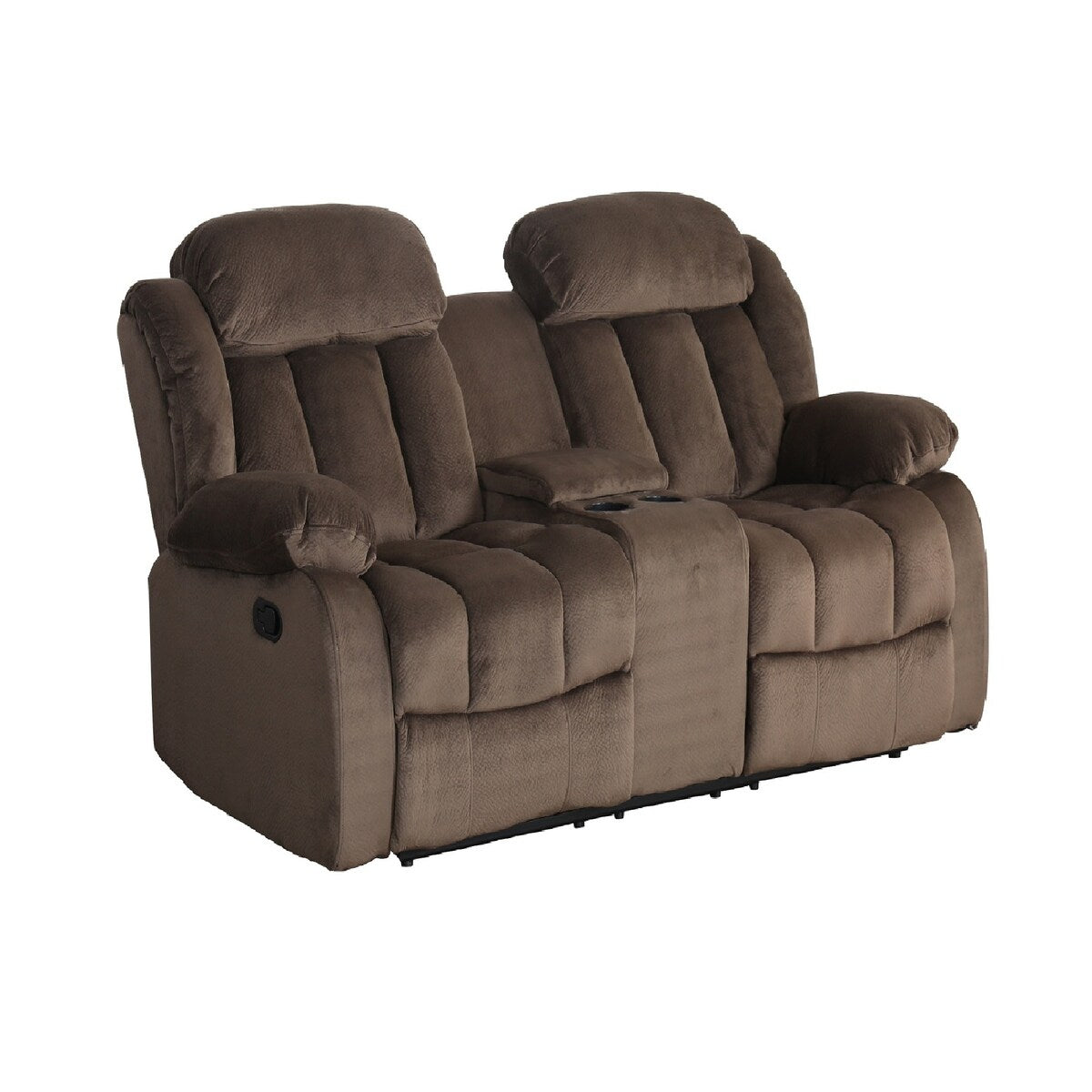 78" brown teddy bear microsuede fabric reclining loveseat with console