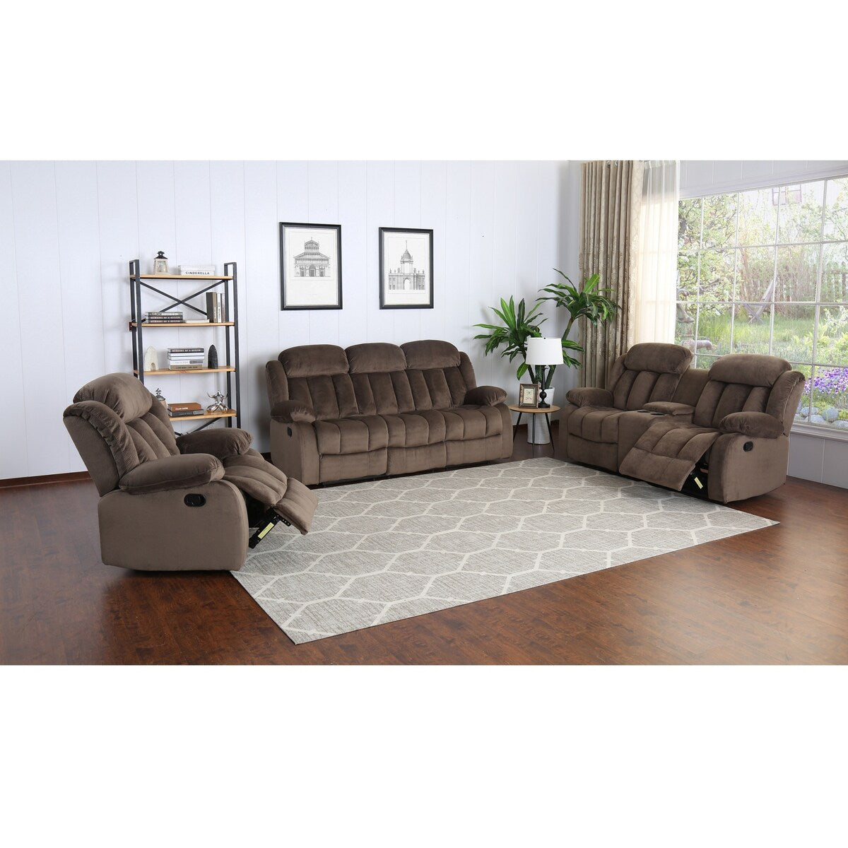 78" brown teddy bear microsuede fabric reclining loveseat with console