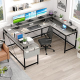 79 Inch Large Corner Office Desk with Monitor Stands