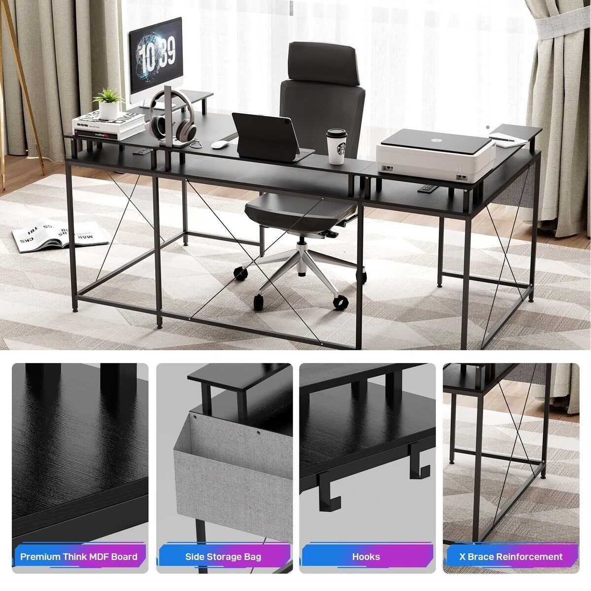 79 Inch Large Corner Office Desk with Monitor Stands