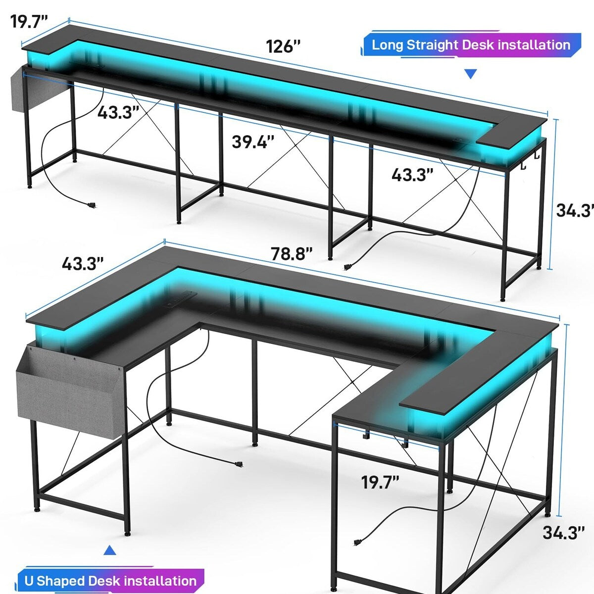 79 Inch Large Corner Office Desk with Monitor Stands