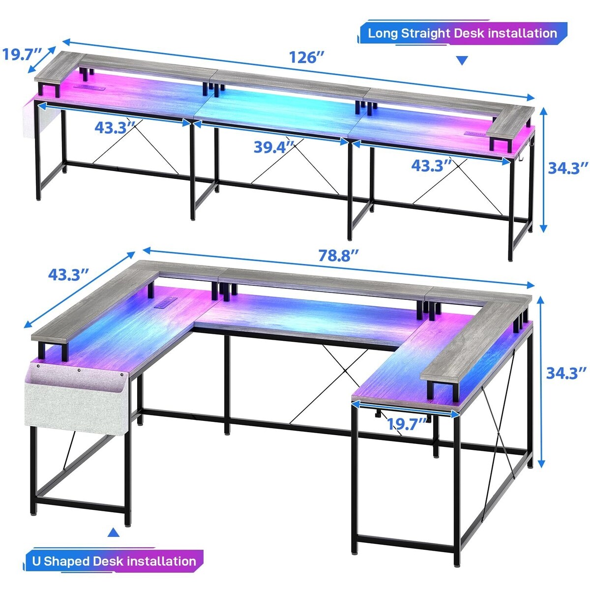 79 Inch Large Corner Office Desk with Monitor Stands