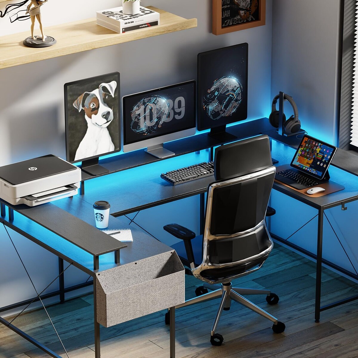 79 Inch Large Corner Office Desk with Monitor Stands