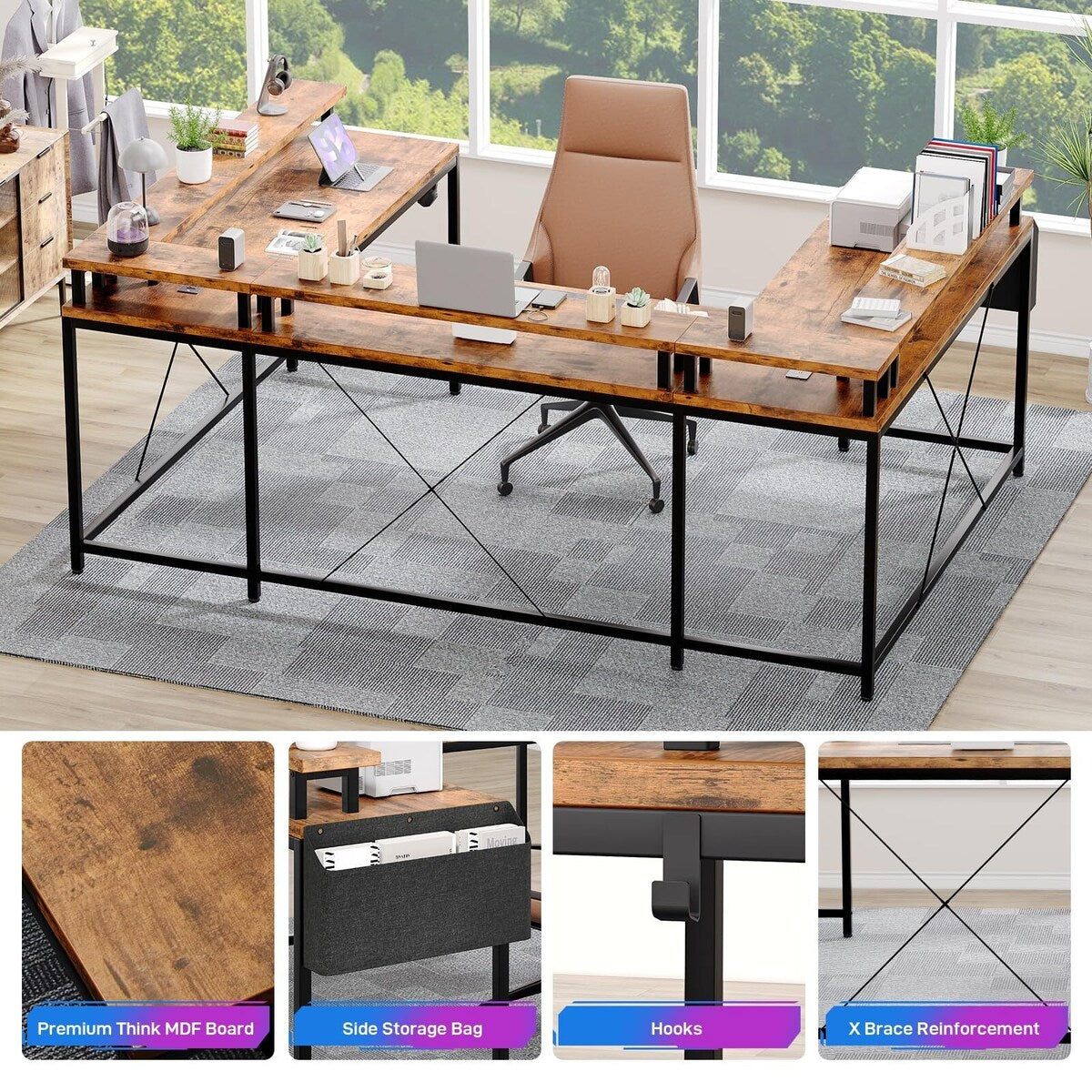 79 Inch Large Corner Office Desk with Monitor Stands