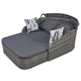 79.9" Outdoor Sunbed with Adjustable Canopy, Daybed With Pillows, Double lounge, PE Rattan Daybed, Gray Wicker and Blue Cushion