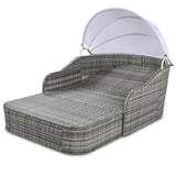79.9" Outdoor Sunbed with Adjustable Canopy, Daybed With Pillows, Double lounge, PE Rattan Daybed, Gray Wicker and Blue Cushion