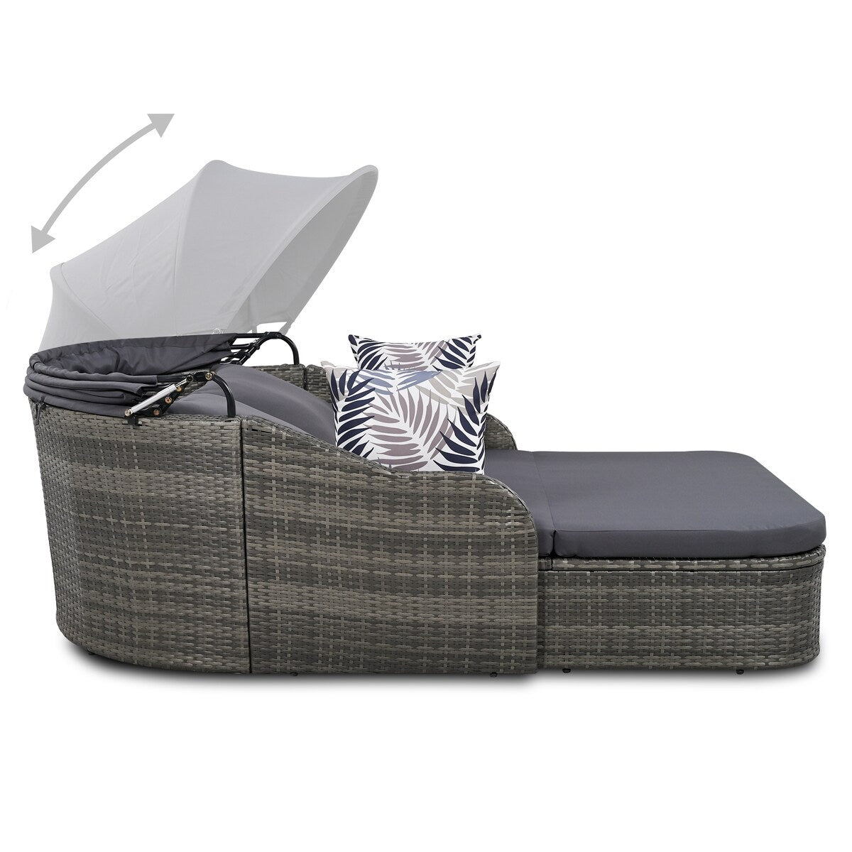 79.9" Outdoor Sunbed with Adjustable Canopy, Daybed With Pillows, Double lounge, PE Rattan Daybed, Gray Wicker and Blue Cushion
