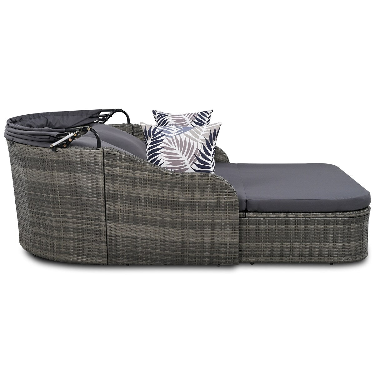 79.9" Outdoor Sunbed with Adjustable Canopy, Daybed With Pillows, Double lounge, PE Rattan Daybed, Gray Wicker and Blue Cushion