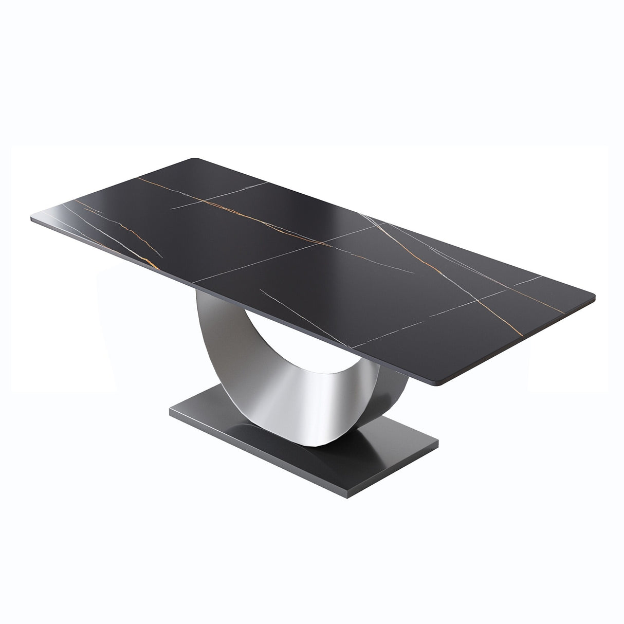 79" Marble Dining Table for 10, Modern Rectangle Kitchen Table with U Shape Pedestal Base