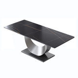 79" Marble Dining Table for 10, Modern Rectangle Kitchen Table with U Shape Pedestal Base