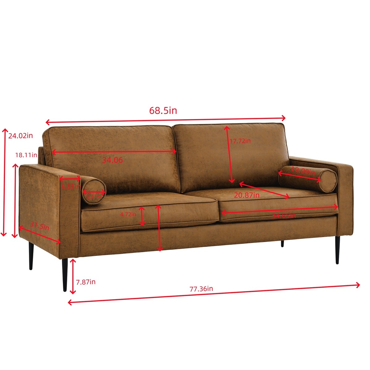 79"Mid-Century Modern Couch with high-tech Fabric Surface/ Upholstered Cushions/Pillows,Seat Sofas&Couches