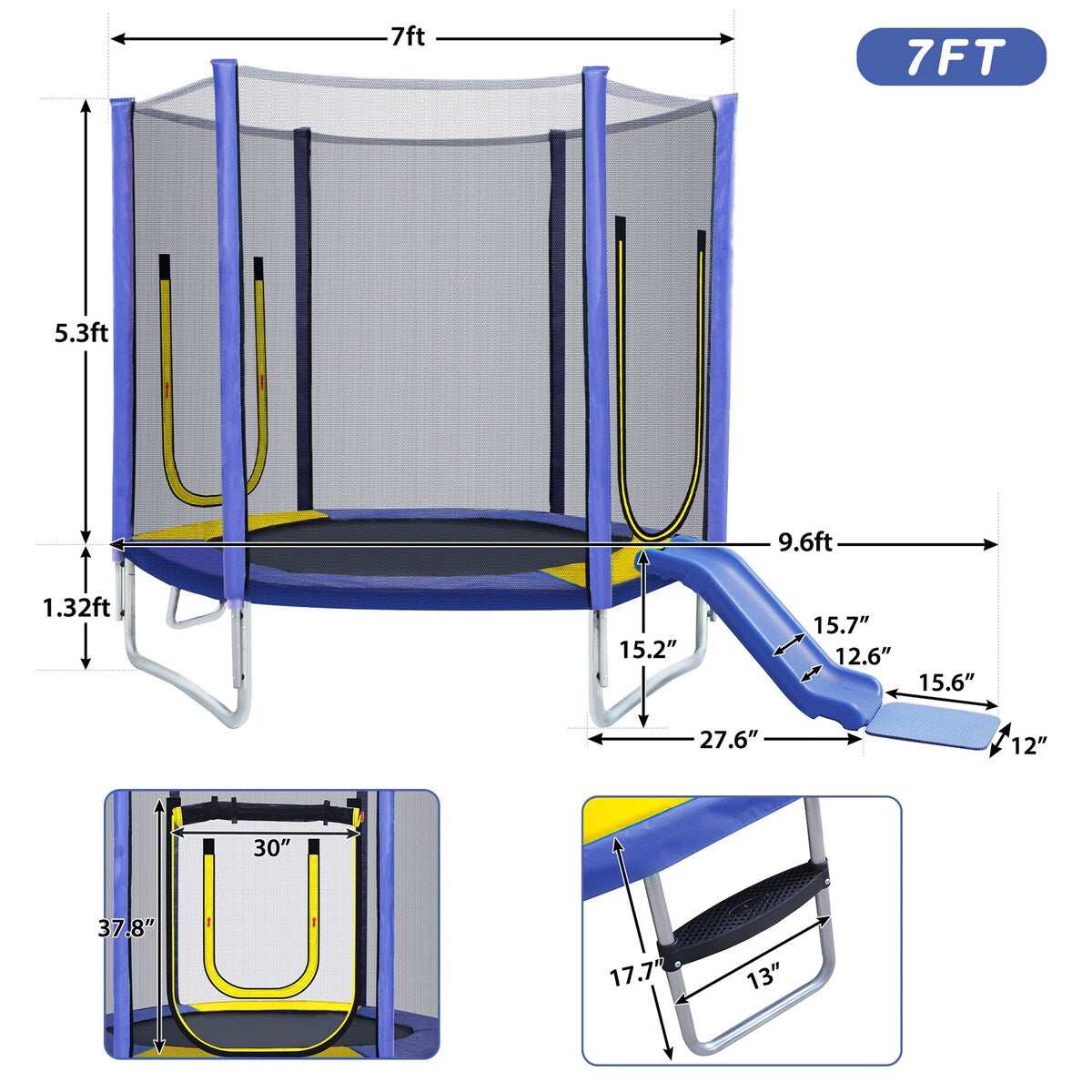 7FT Recreational Trampoline for Kids
