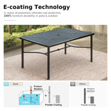 MAISON ARTS 7PCS Outdoor Patio Dining Set, 6 C-spring Chairs & 1 Rectangular Metal Table with Umbrella