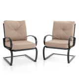 MAISON ARTS 7PCS Outdoor Patio Dining Set, 6 C-spring Chairs & 1 Rectangular Metal Table with Umbrella