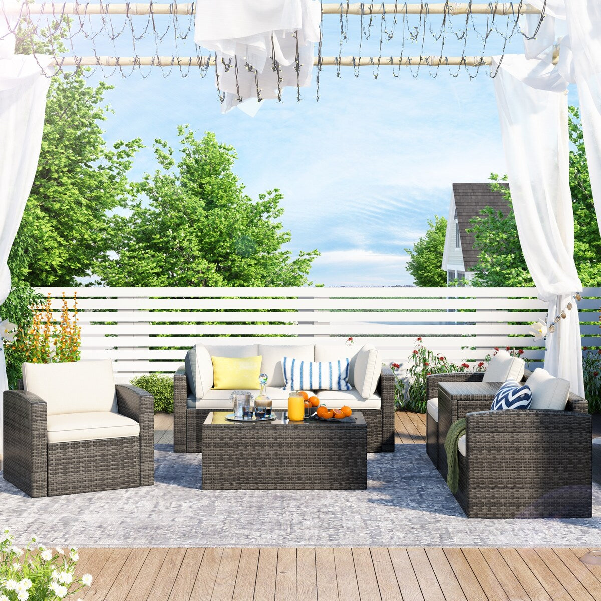 7PCS Patio Furniture Wicker Sofa Sets