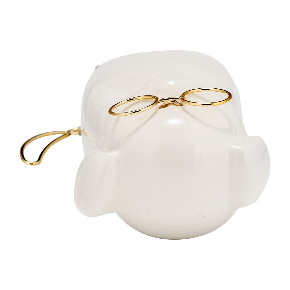 7" Ceramic Puppy with Glasses Figurine Contemporary White and Gold Dog Sculpture for Home or Office Table Decor Accent