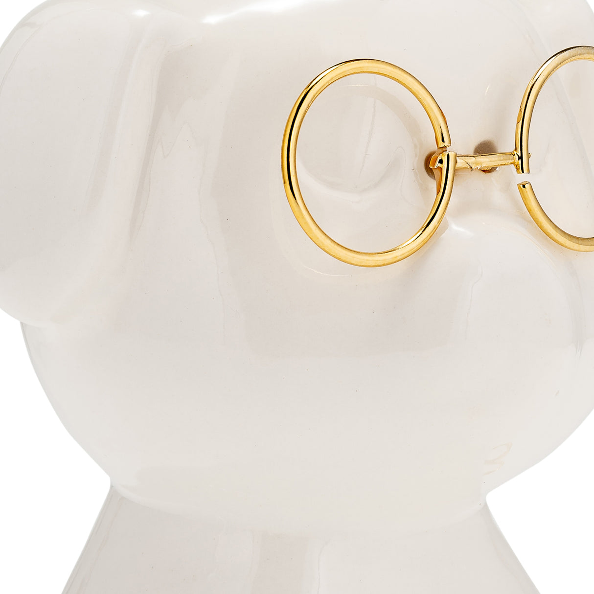 7" Ceramic Puppy with Glasses Figurine Contemporary White and Gold Dog Sculpture for Home or Office Table Decor Accent