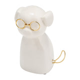 7" Ceramic Puppy with Glasses Figurine Contemporary White and Gold Dog Sculpture for Home or Office Table Decor Accent