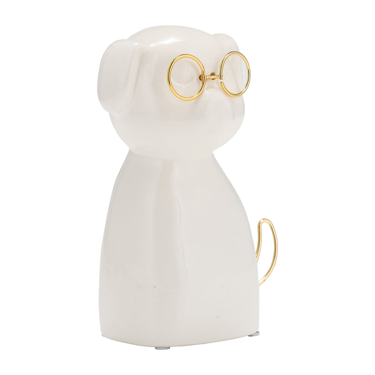 7" Ceramic Puppy with Glasses Figurine Contemporary White and Gold Dog Sculpture for Home or Office Table Decor Accent