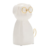 7" Ceramic Puppy with Glasses Figurine Contemporary White and Gold Dog Sculpture for Home or Office Table Decor Accent