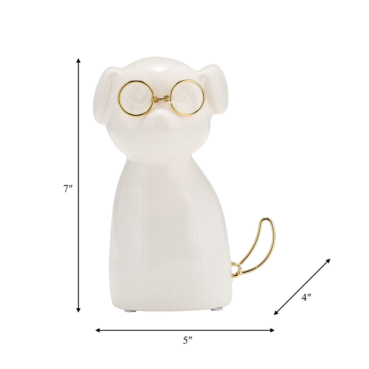7" Ceramic Puppy with Glasses Figurine Contemporary White and Gold Dog Sculpture for Home or Office Table Decor Accent