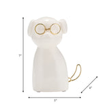 7" Ceramic Puppy with Glasses Figurine Contemporary White and Gold Dog Sculpture for Home or Office Table Decor Accent