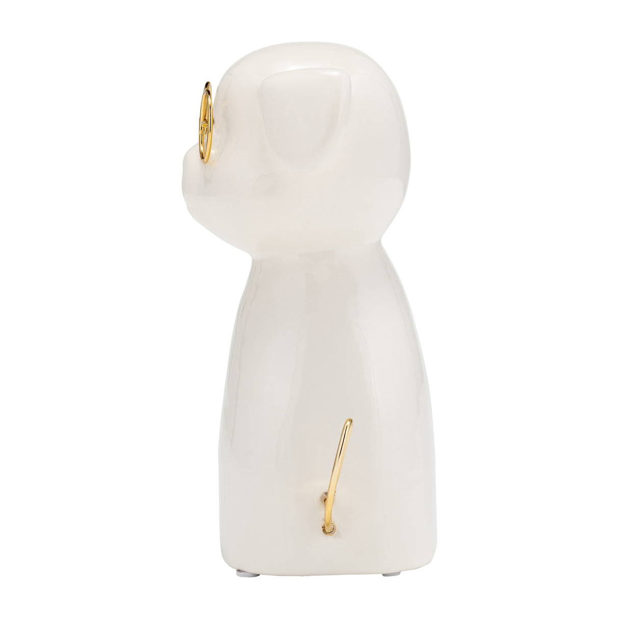 7" Ceramic Puppy with Glasses Figurine Contemporary White and Gold Dog Sculpture for Home or Office Table Decor Accent