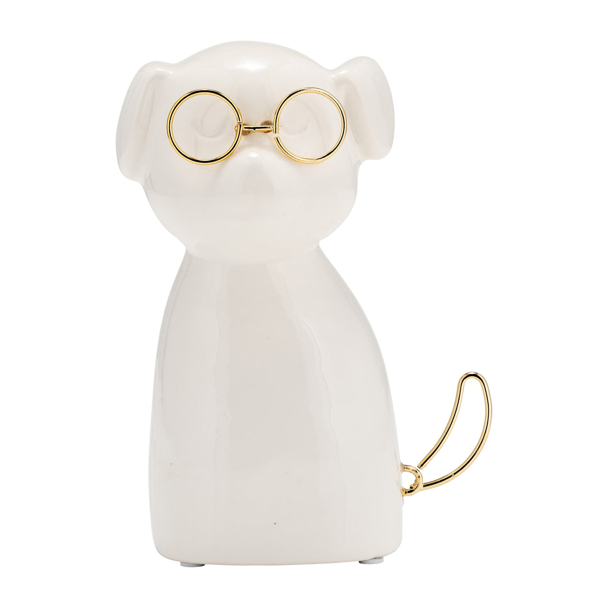 7" Ceramic Puppy with Glasses Figurine Contemporary White and Gold Dog Sculpture for Home or Office Table Decor Accent