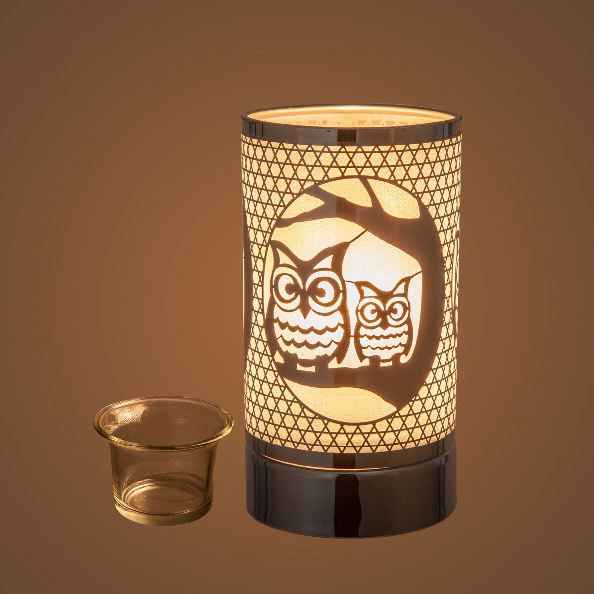 7" Touch lamp/Oil burner/Wax warmer - Silver Loving Owls - 3.75*3.75*7