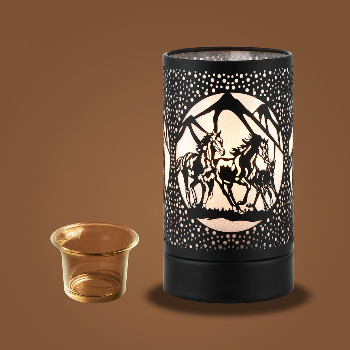 7" Touch lamp/Oil burner/Wax warmer-Black Horses - 3.75*3.75*7
