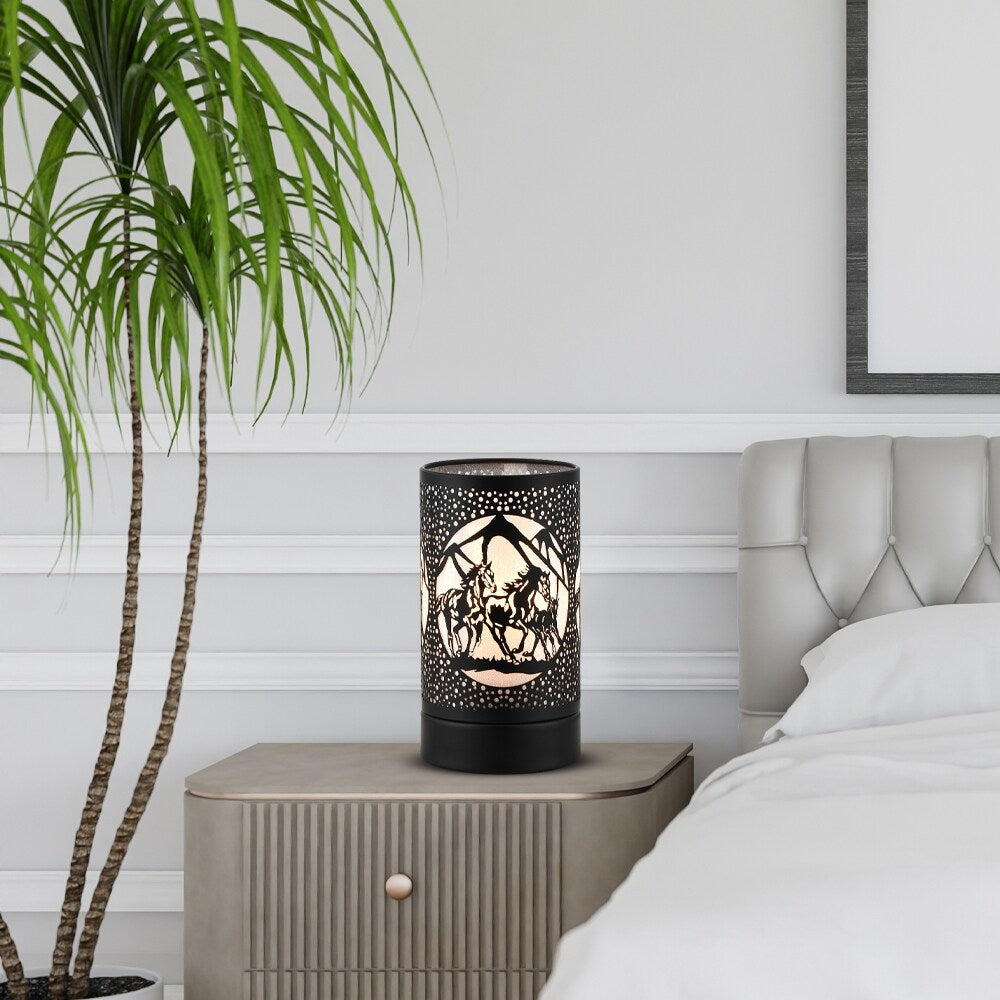 7" Touch lamp/Oil burner/Wax warmer-Black Horses - 3.75*3.75*7