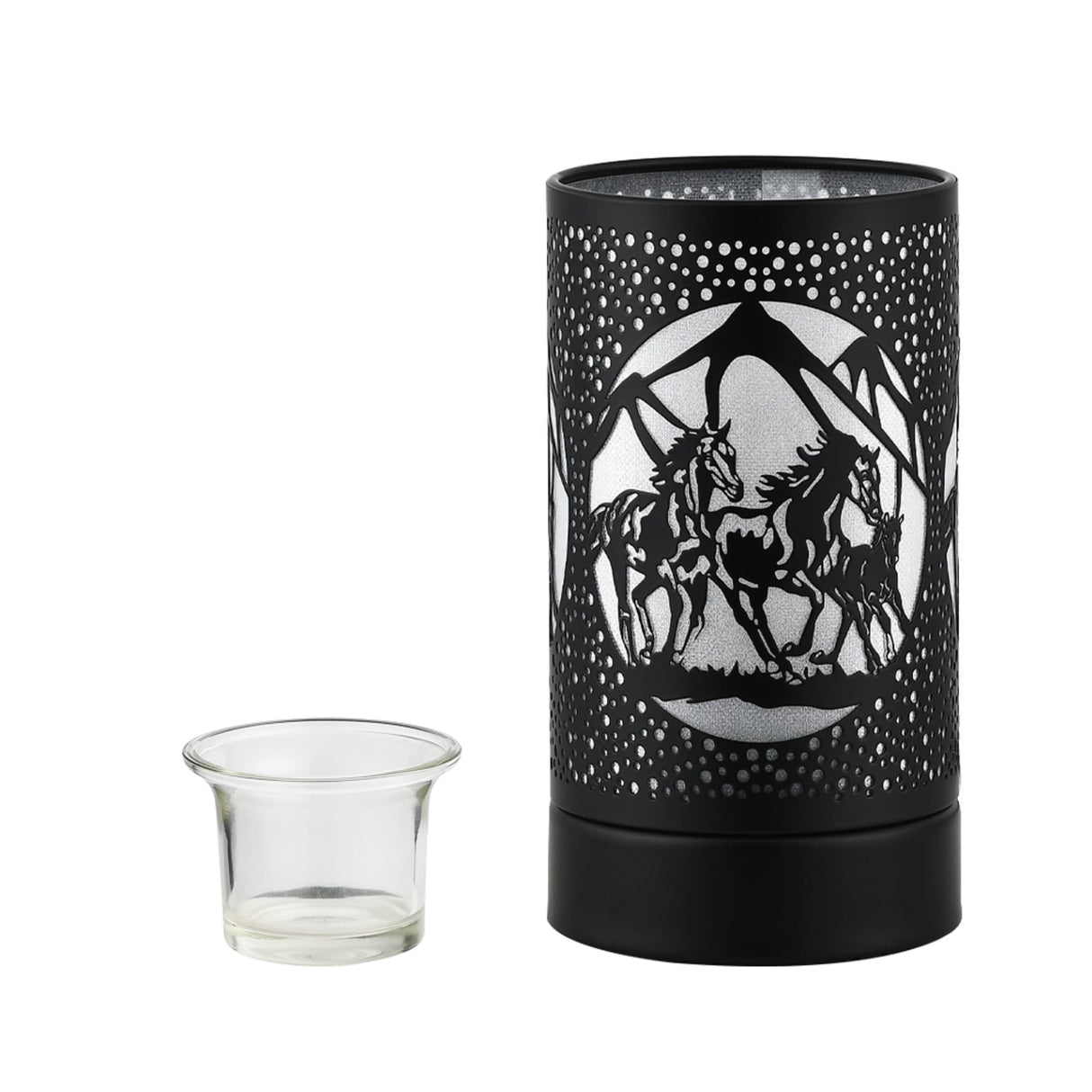 7" Touch lamp/Oil burner/Wax warmer-Black Horses - 3.75*3.75*7