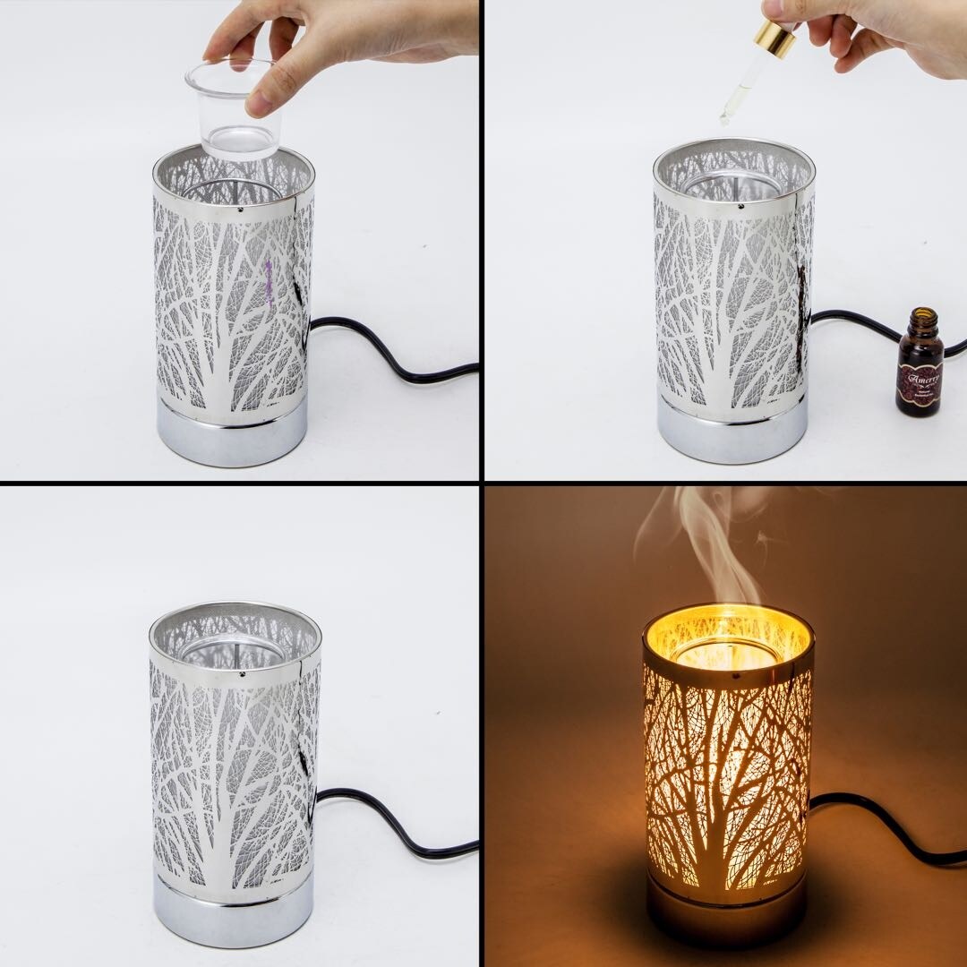7" Touch lamp/Oil burner/Wax warmer-Black Morning Trees - 3.75*3.75*7
