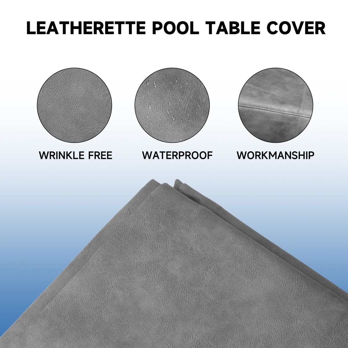 GSE™ 7ft/8ft/9ft Heavy Duty PU Leatherette Billiard Pool Table Cover - Grey