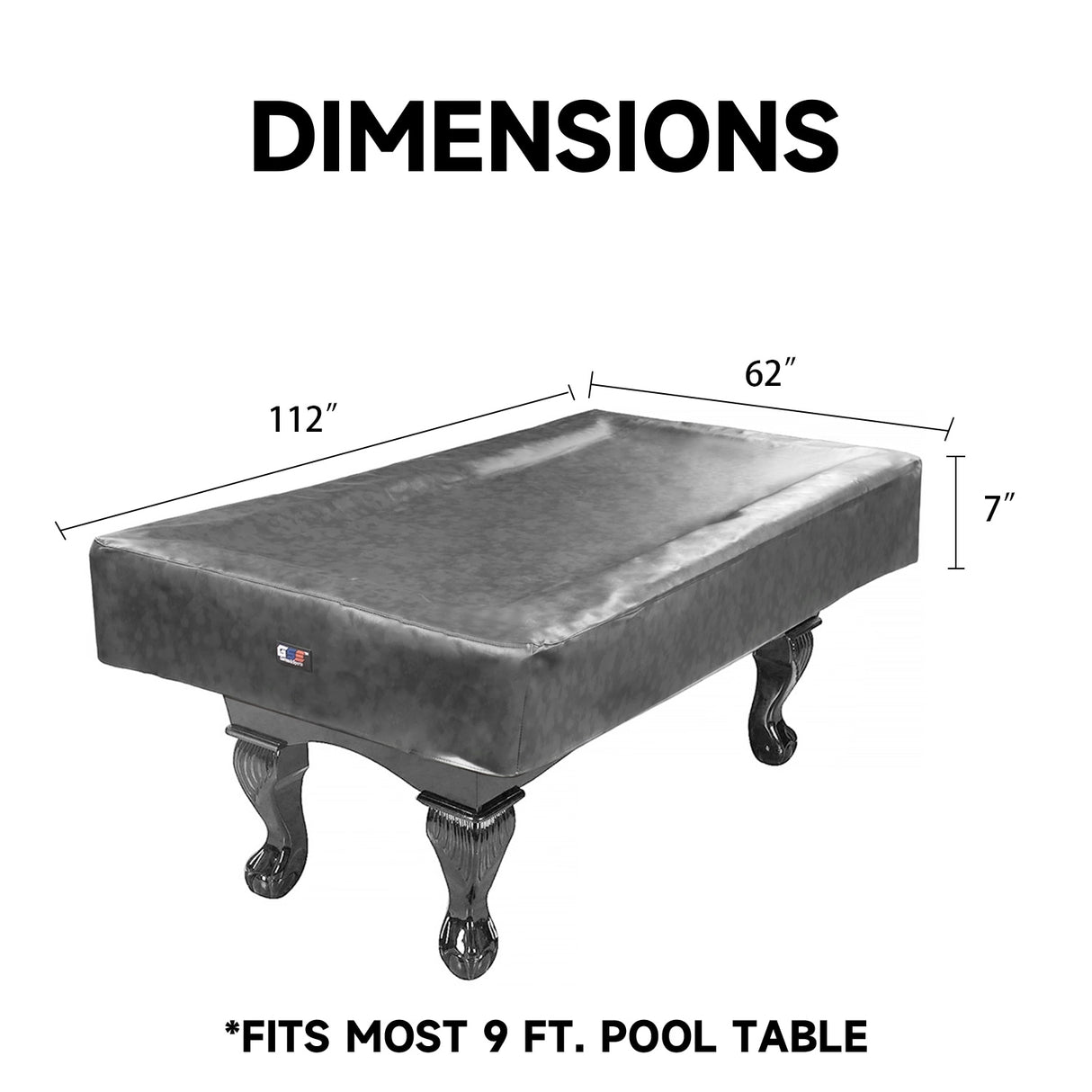 GSE™ 7ft/8ft/9ft Heavy Duty PU Leatherette Billiard Pool Table Cover - Grey