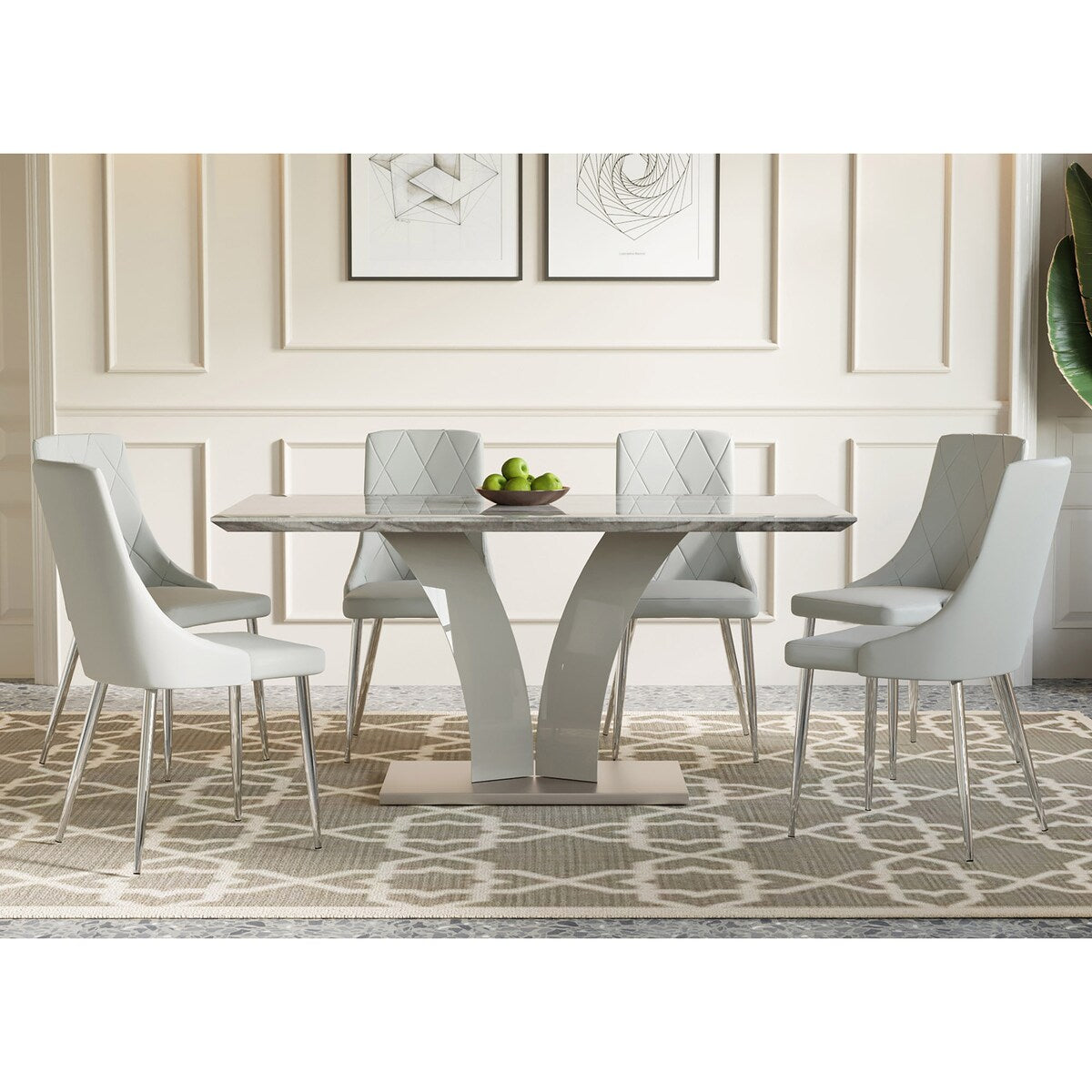 7pc Dining Set - Grey Table with Light Grey Chair
