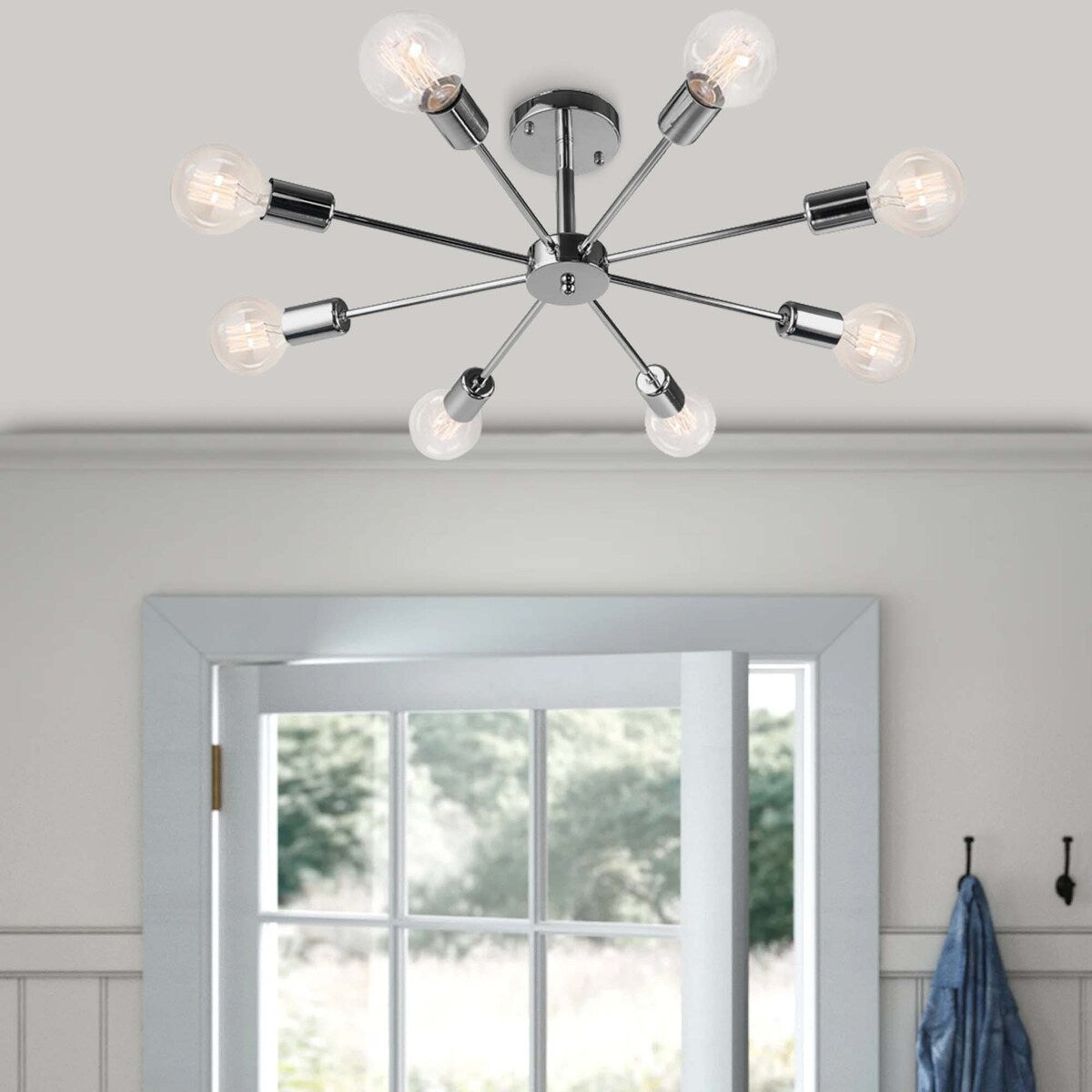 Black/ Gold Sputnik Semi Flush Mount Lamp Close to Ceiling Light Fixture for Living Room/ Kitchen/ Office/ Bedroom/ Foyer