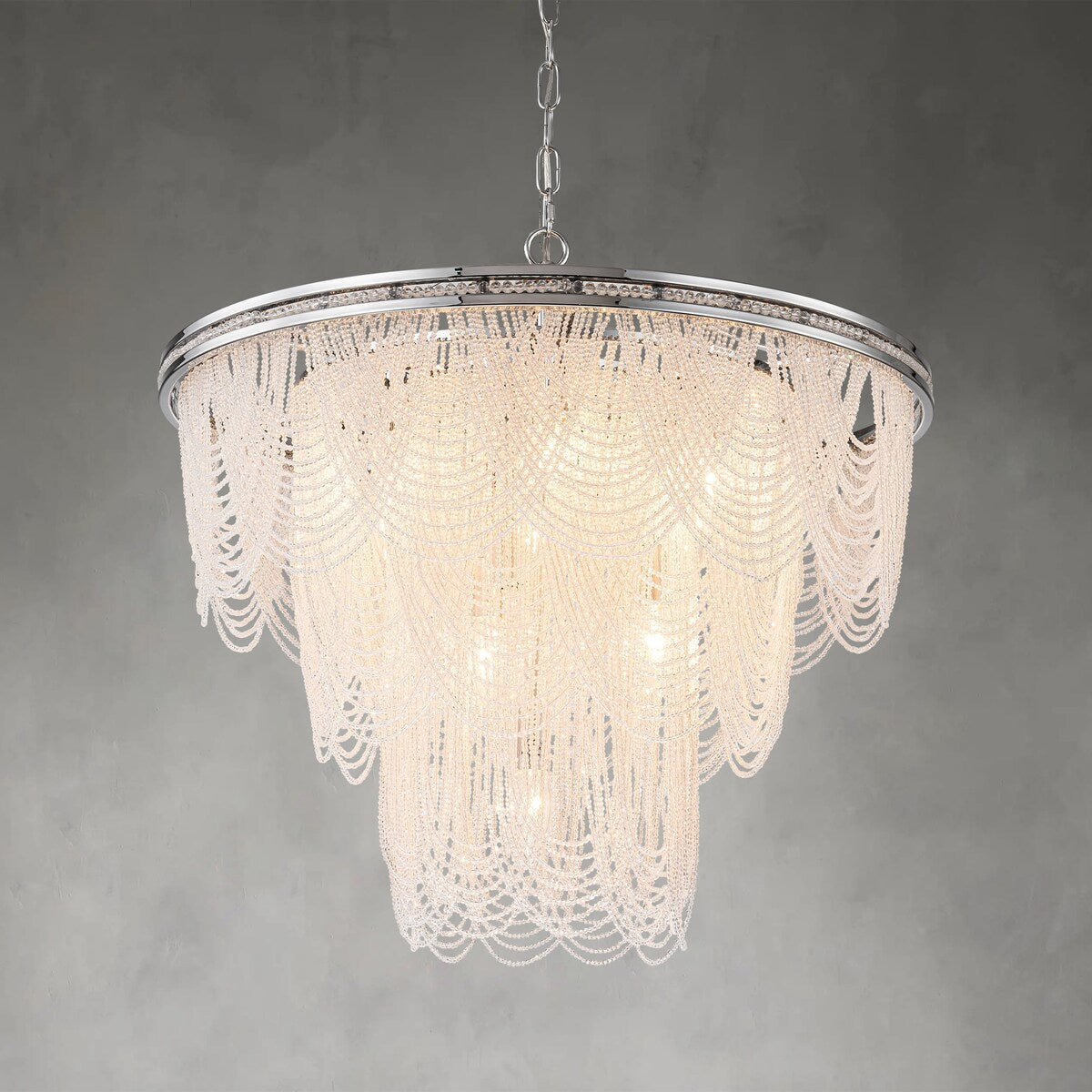 8/ 10-Light Modern Glam Large 3-Tiered Beaded Crystal Chandelier for Living Room