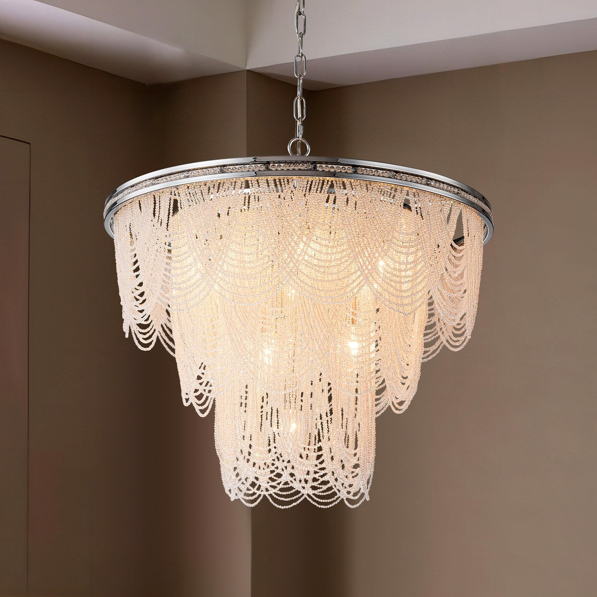 8/ 10-Light Modern Glam Large 3-Tiered Beaded Crystal Chandelier for Living Room
