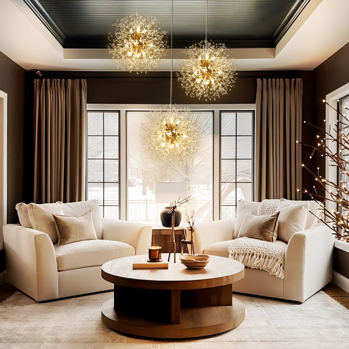8/ 9-Light Modern Glam Sputnik Firework Pendant Sphere Starburst Chandelier with Crystal Beaded