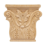 8-1/8 in. x 8-1/8 in. x 1-5/8 in. Unfinished Hand Carved North American Alder Acanthus Wood Onlay Capital Wood Applique