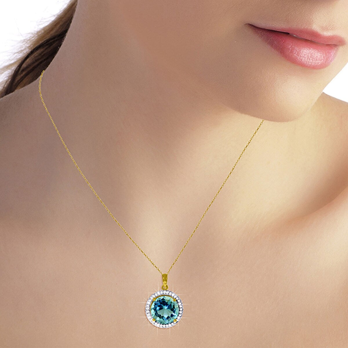 8 Carat 14K Solid Gold Natural Diamond Blue Topaz Gemstone Necklace