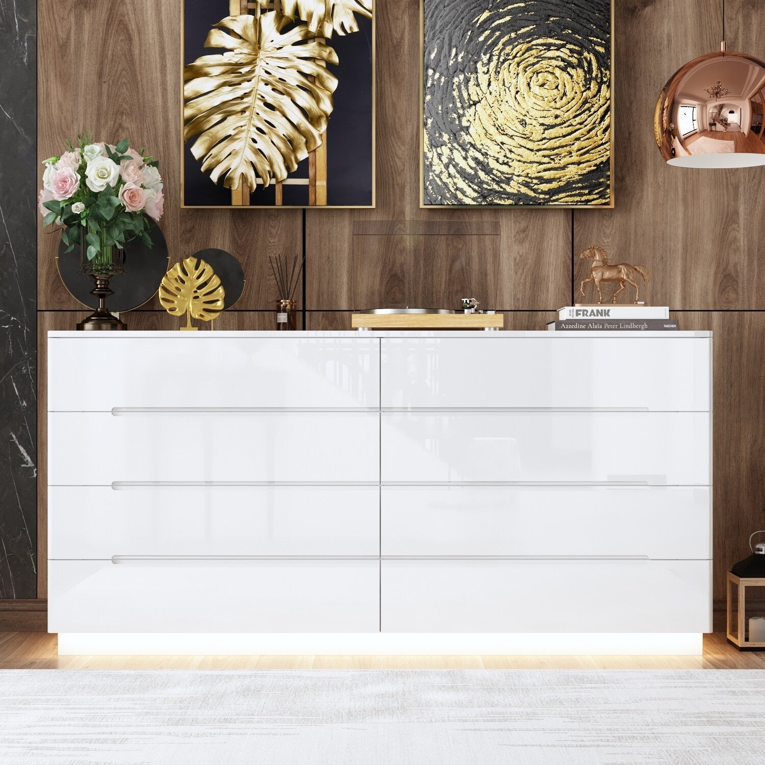 8 Drawer Double Dresser Dresser w High Gloss Drawers Dual Chest Light Overstock