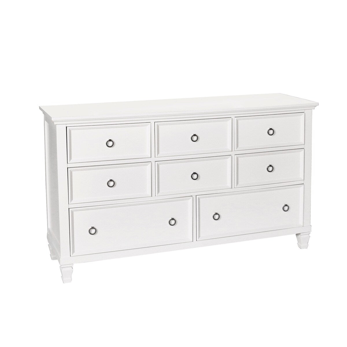8 Drawer Wooden Dresser with Ring Pulls and Tapered Feet, White