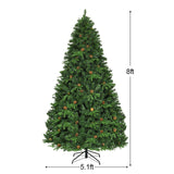 8 Feet Artificial Christmas Tree with LED Lights and Pine Cones