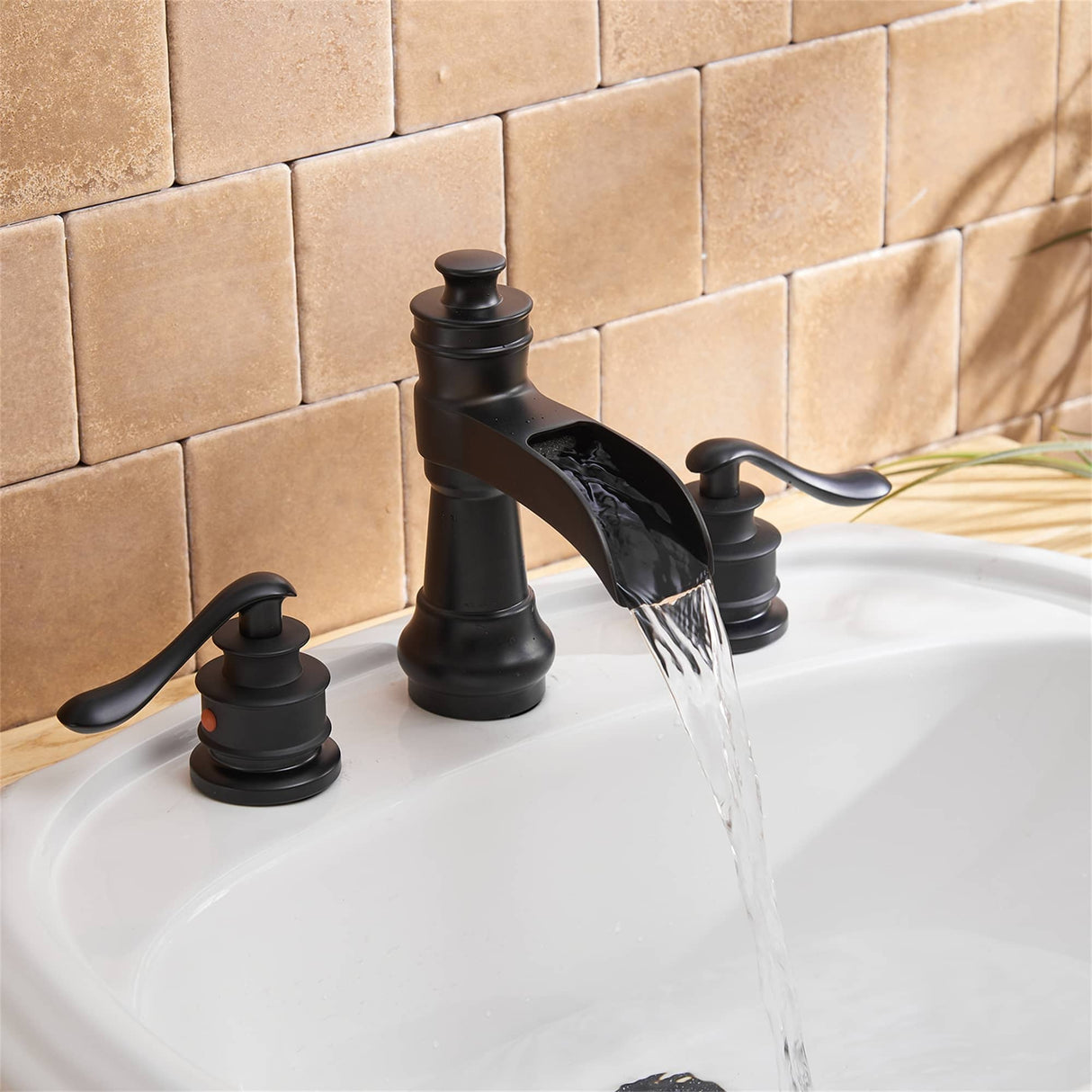 8 Inch Widespread Bathroom Faucet With Drain Assembly Double Handle Waterfall Bathroom Sink Faucets 3 Holes Elegent Basin Taps