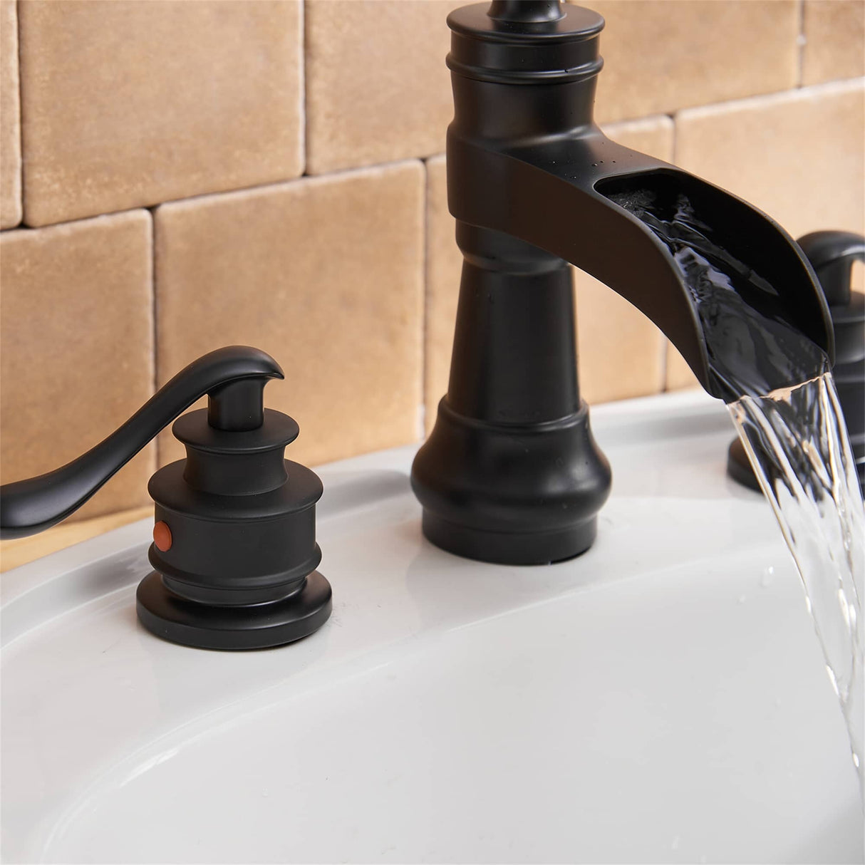 8 Inch Widespread Bathroom Faucet With Drain Assembly Double Handle Waterfall Bathroom Sink Faucets 3 Holes Elegent Basin Taps