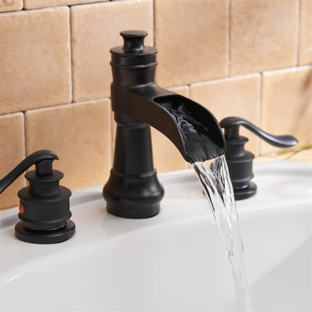 8 Inch Widespread Bathroom Faucet With Drain Assembly Double Handle Waterfall Bathroom Sink Faucets 3 Holes Elegent Basin Taps